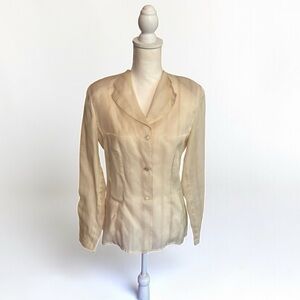 Vintage Carlisle Silk Blend Cream Blouse With Gold Strands Throughout Size 6
